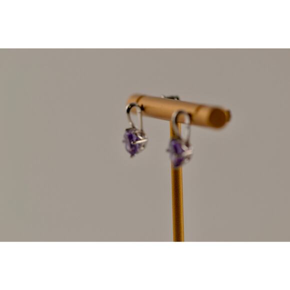 Sterling Silver Amethyst Earrings Drop Dangle Round Cut Made in China 925 - Picture 8 of 9